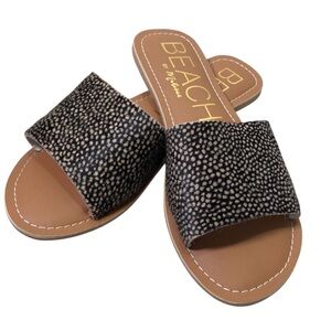 Beach by Matisse Cabana Sandal Slide Leather Dyed Fur Animal Print Sz 8M Casual